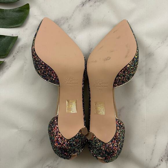 J.Crew D'Orsay Pump Heels Size 9.5 New Pink Green Glitter Point Toe Wicked - Picture 8 of 9